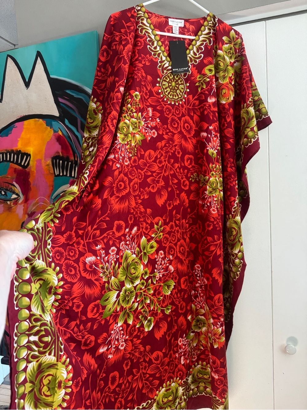 NWT Miss Lavish London Red Floral V-Neck Maxi Kaftan Dress Large